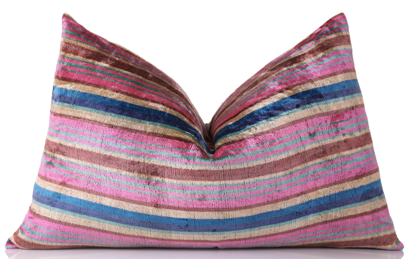 Handmade Striped Velvet Pillow – 16x24" Colorful Silk Cushion