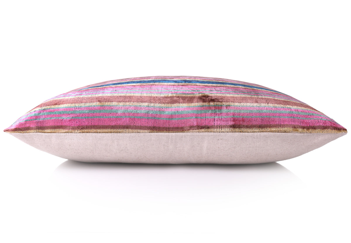 Handmade Striped Velvet Pillow – 16x24" Colorful Silk Cushion