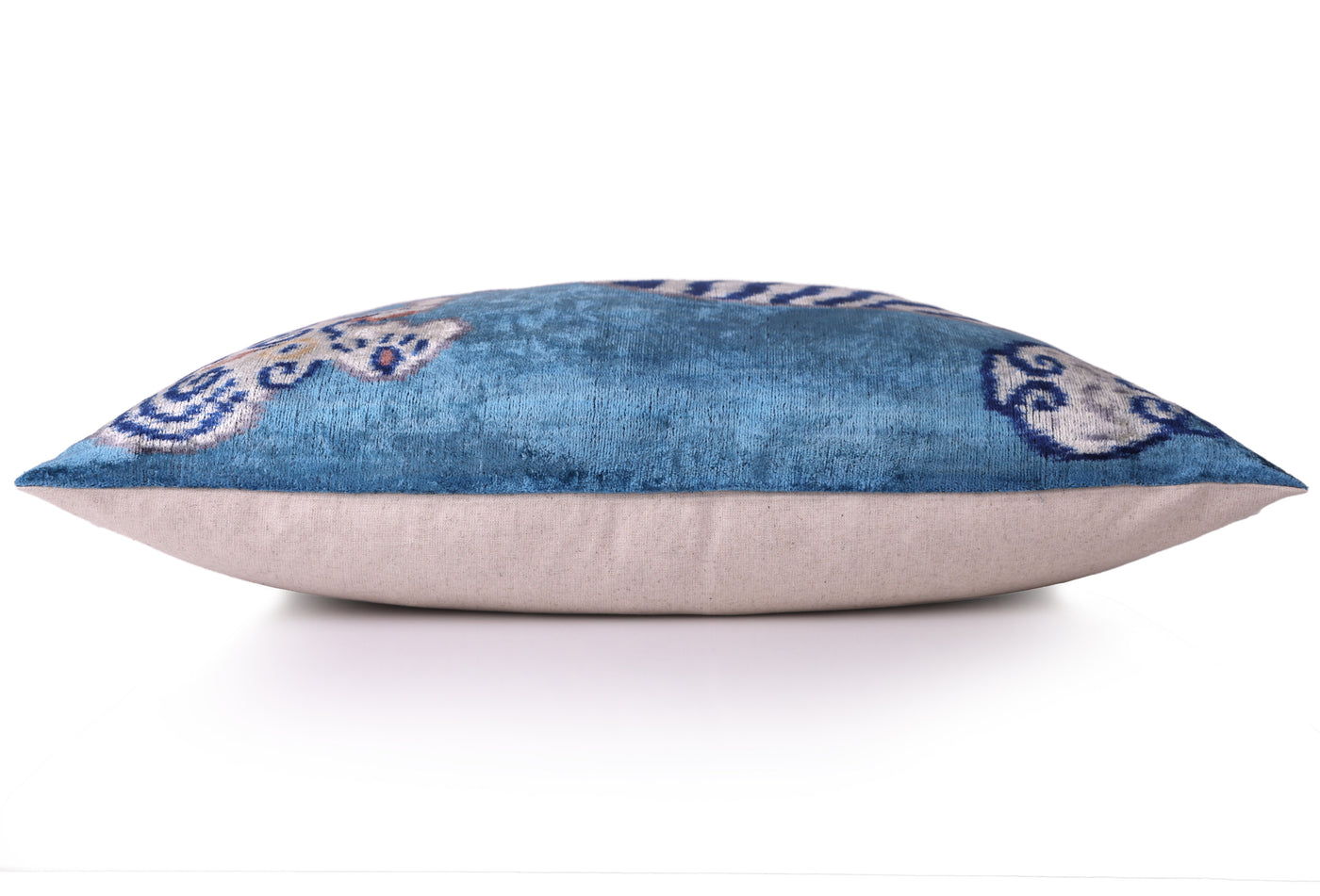Handmade Blue Velvet Tiger Pillow – 16x24" Silk Accent Cushion