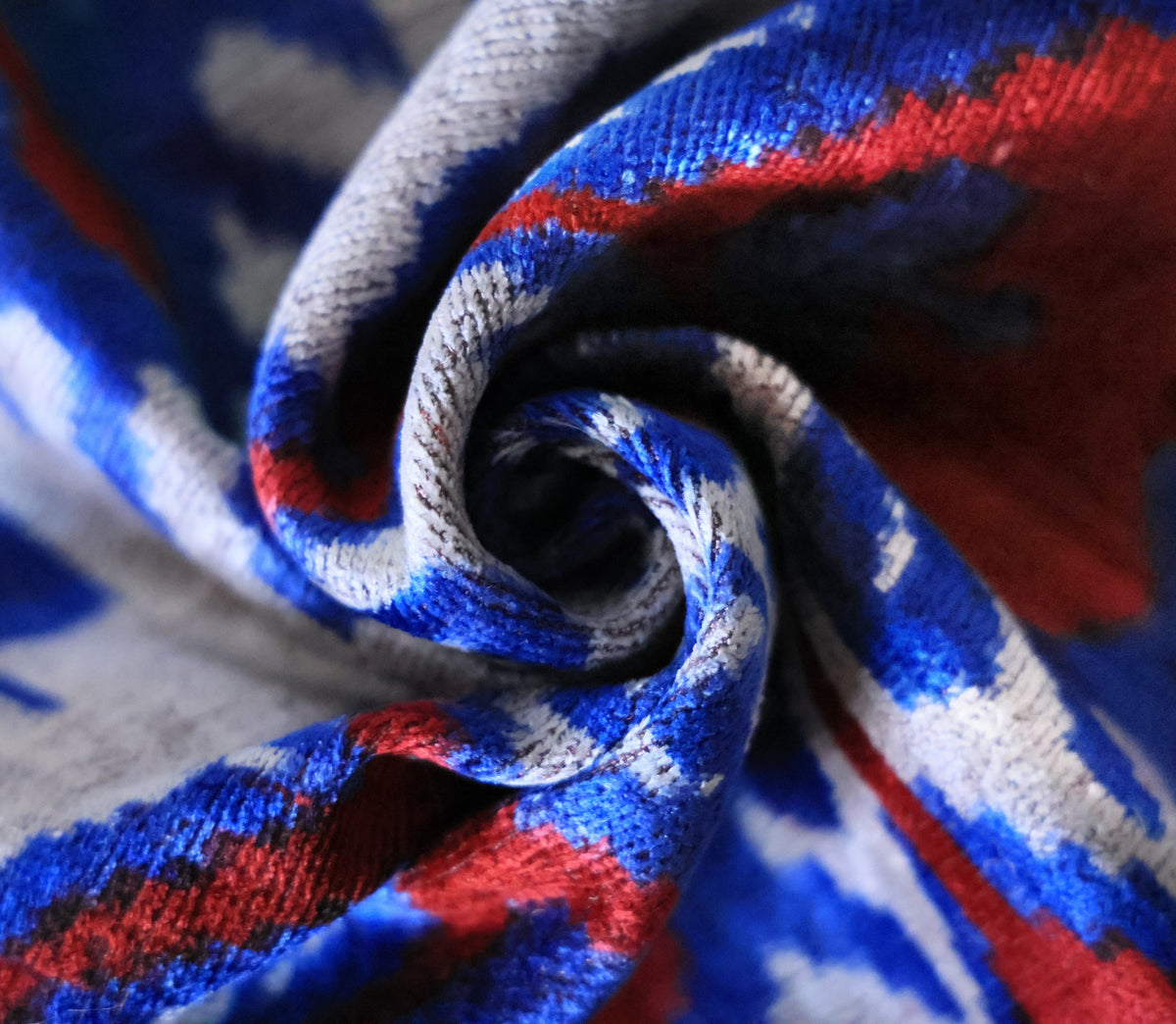 Blue Red Ikat Velvet Lumbar Pillow 16x24 | Handmade Luxury Accent