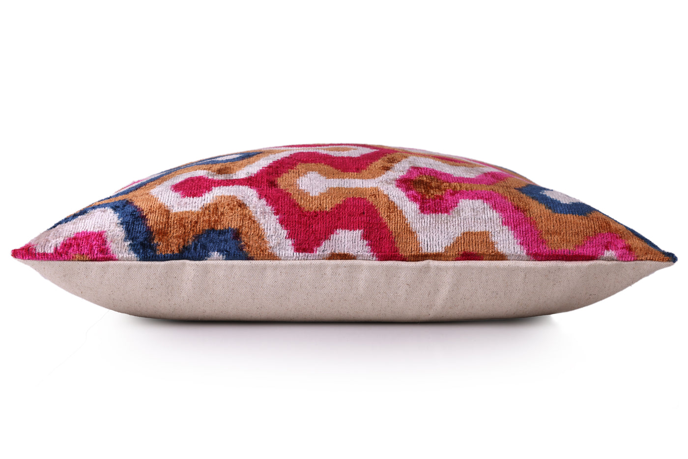 Handmade Geometric Velvet Pillow – 20x20" Pink & Gold Silk Cushion