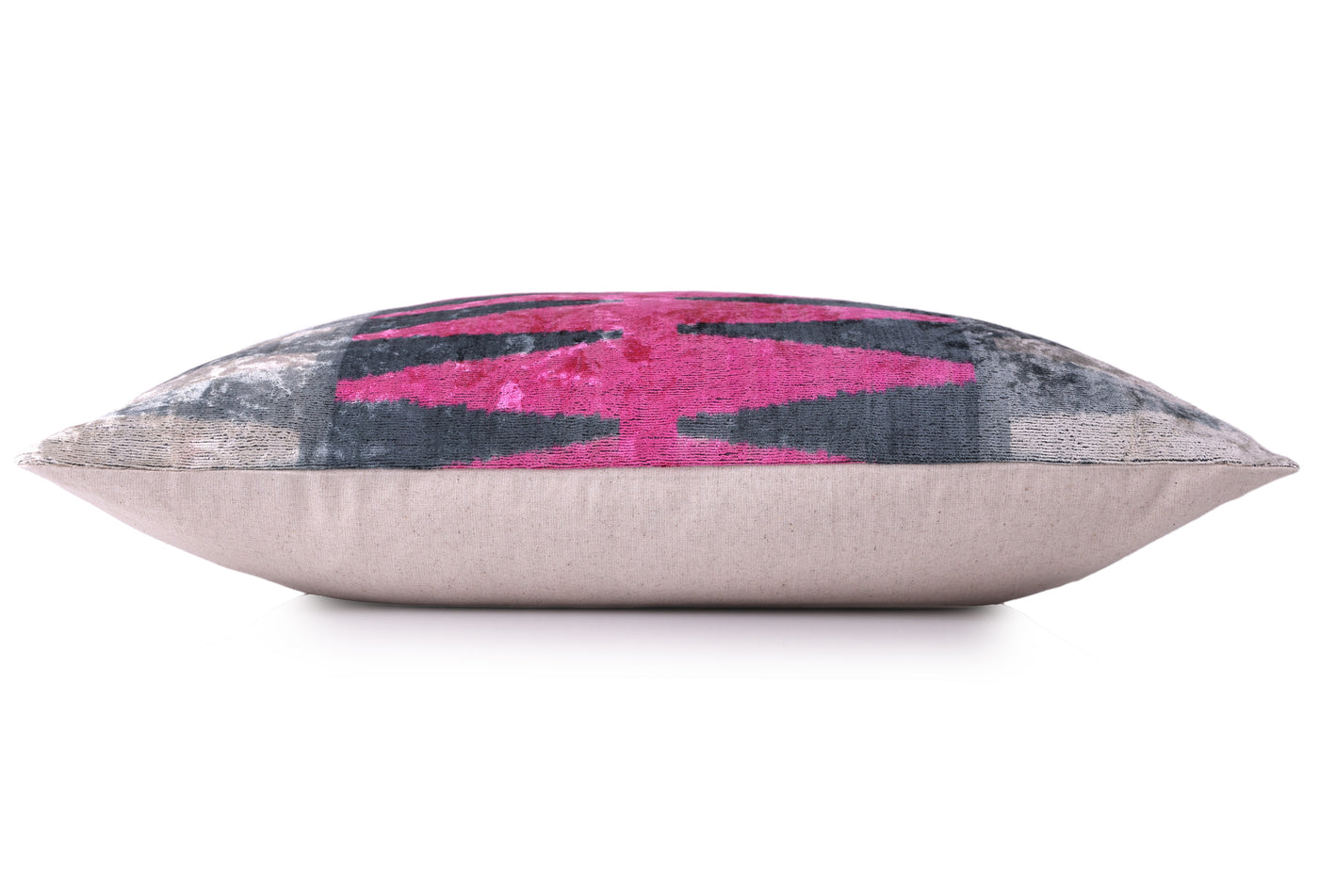 Handmade Velvet Zigzag Pillow – 24x24" Magenta & Gray Silk Cushion