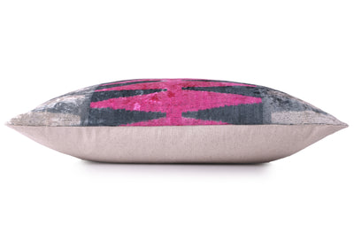 Handmade Velvet Zigzag Pillow – 24x24" Magenta & Gray Silk Cushion