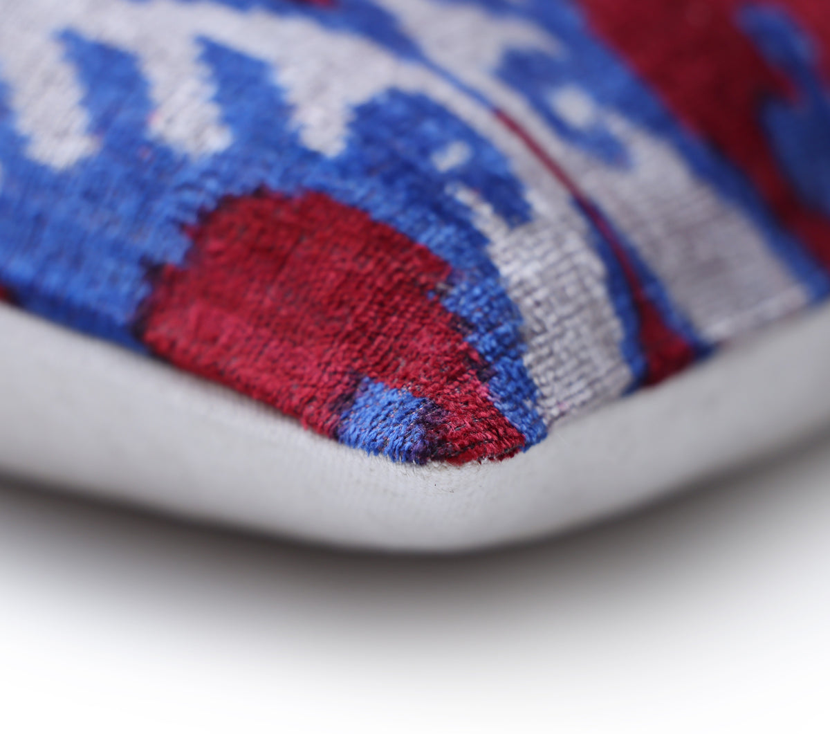 Blue Red Ikat Velvet Lumbar Pillow 16x24 | Handmade Luxury Accent