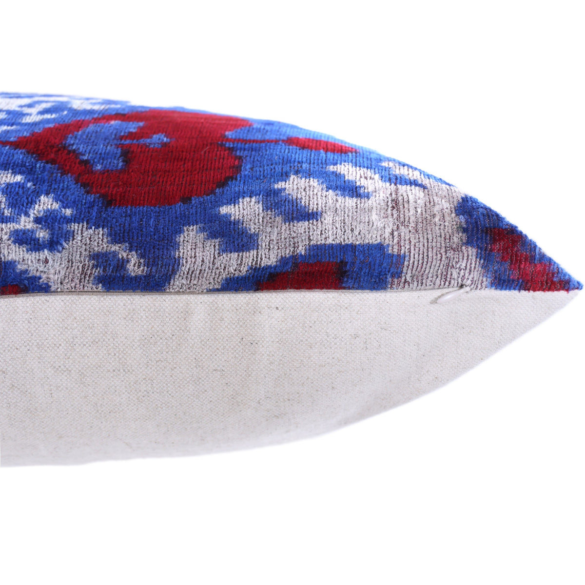 Blue Red Ikat Velvet Lumbar Pillow 16x24 | Handmade Luxury Accent