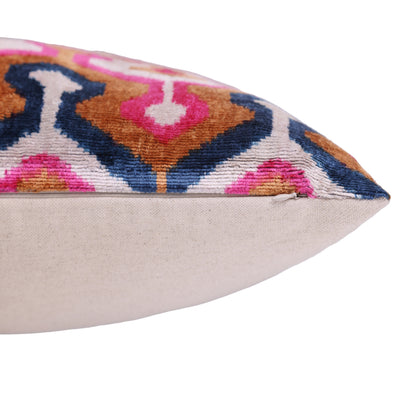 Handmade Geometric Velvet Pillow – 20x20" Pink & Gold Silk Cushion