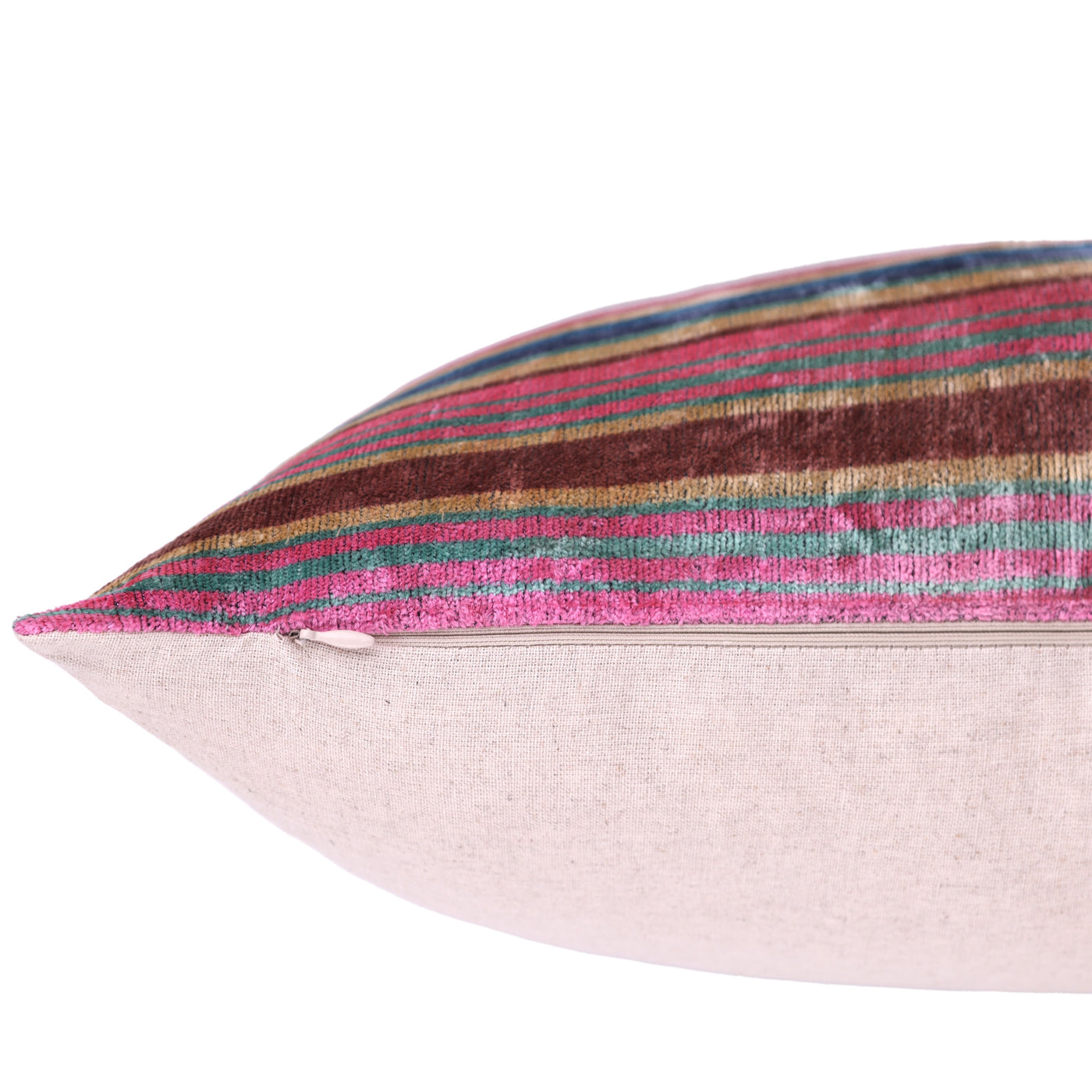 Handmade Striped Velvet Pillow – 16x24" Colorful Silk Cushion