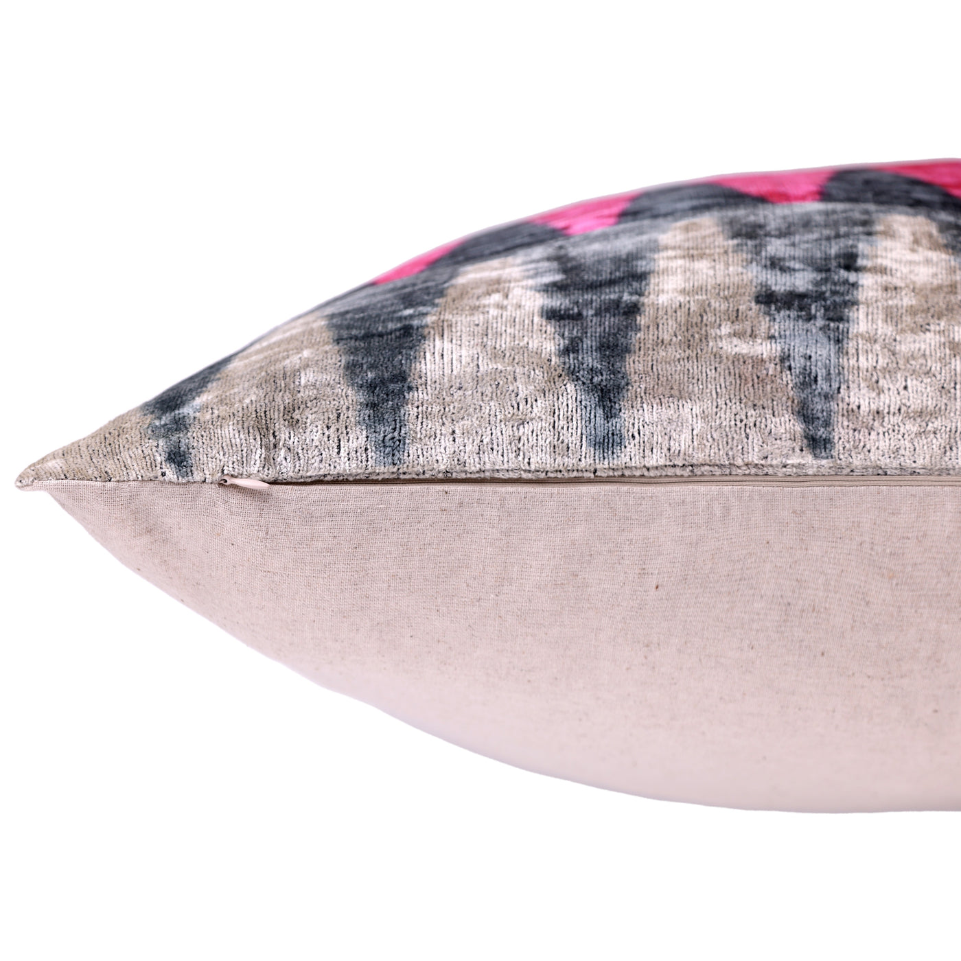 Handmade Velvet Zigzag Pillow – 24x24" Magenta & Gray Silk Cushion