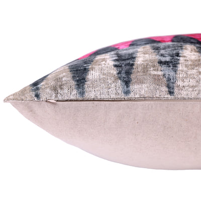 Handmade Velvet Zigzag Pillow – 24x24" Magenta & Gray Silk Cushion