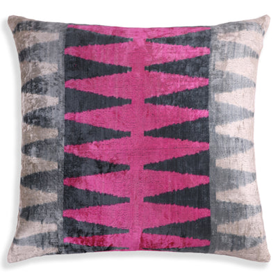 Handmade Velvet Zigzag Pillow – 24x24" Magenta & Gray Silk Cushion