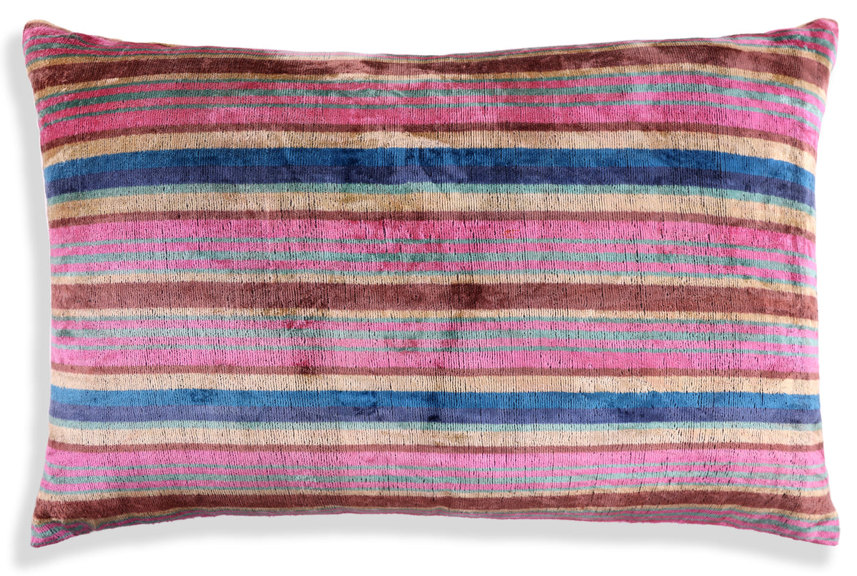 Handmade Striped Velvet Pillow – 16x24" Colorful Silk Cushion