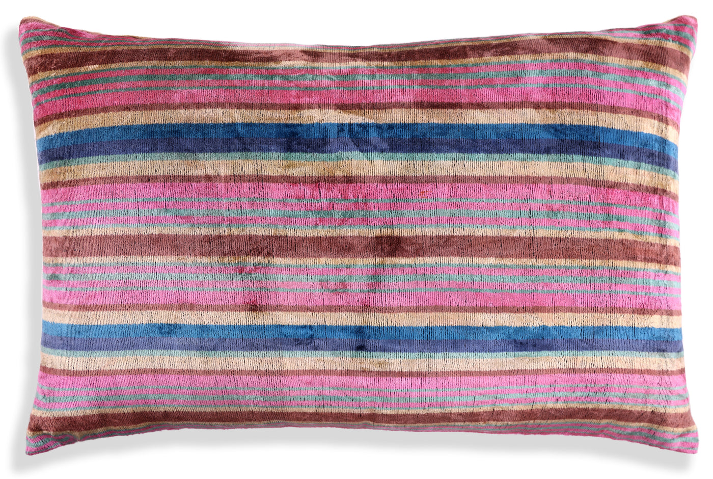 Handmade Striped Velvet Pillow – 16x24" Colorful Silk Cushion