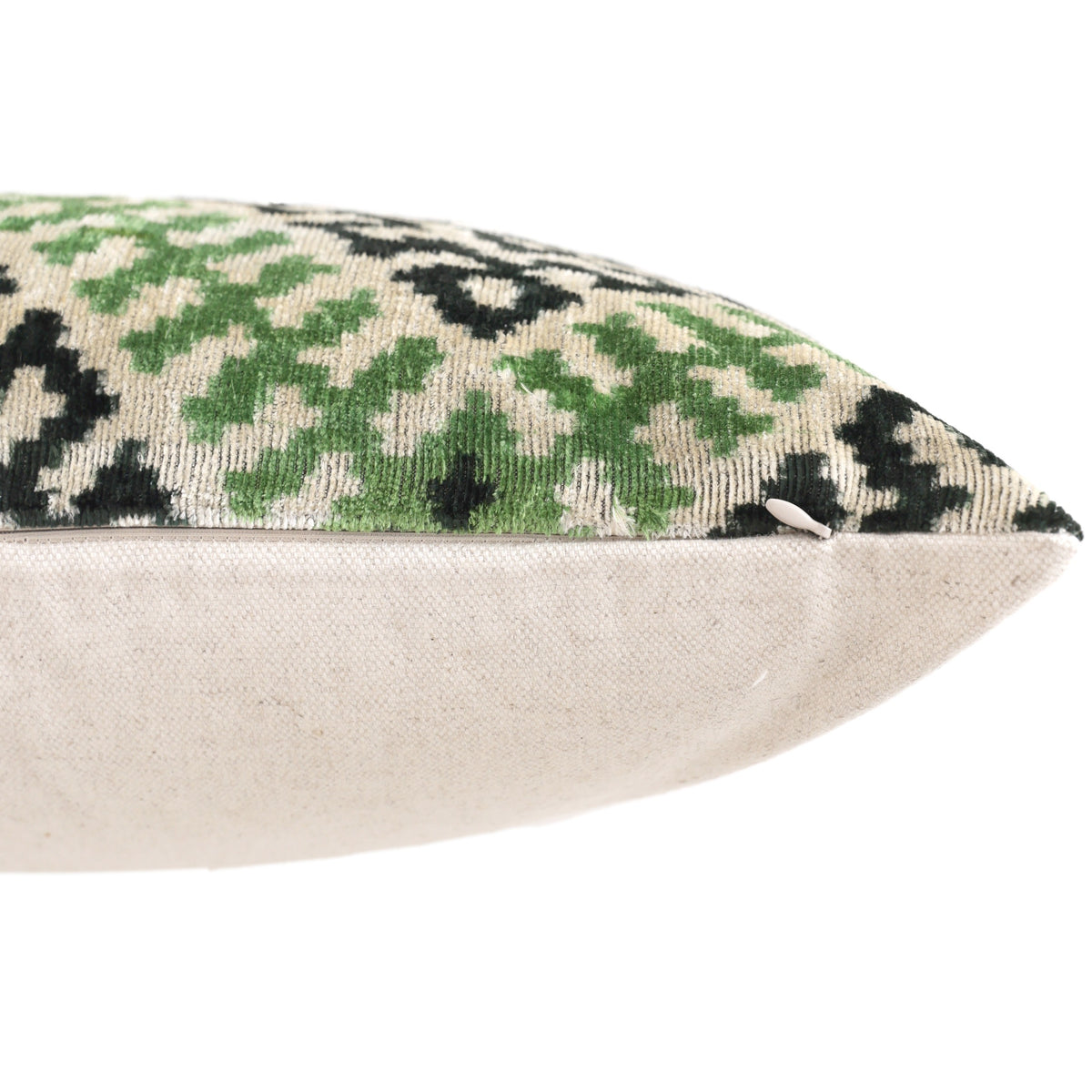 Hand-Knotted Silk Velvet Ikat Lumbar Pillow - 16x24 Moss & Forest Green