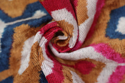 Handmade Geometric Velvet Pillow – 20x20" Pink & Gold Silk Cushion