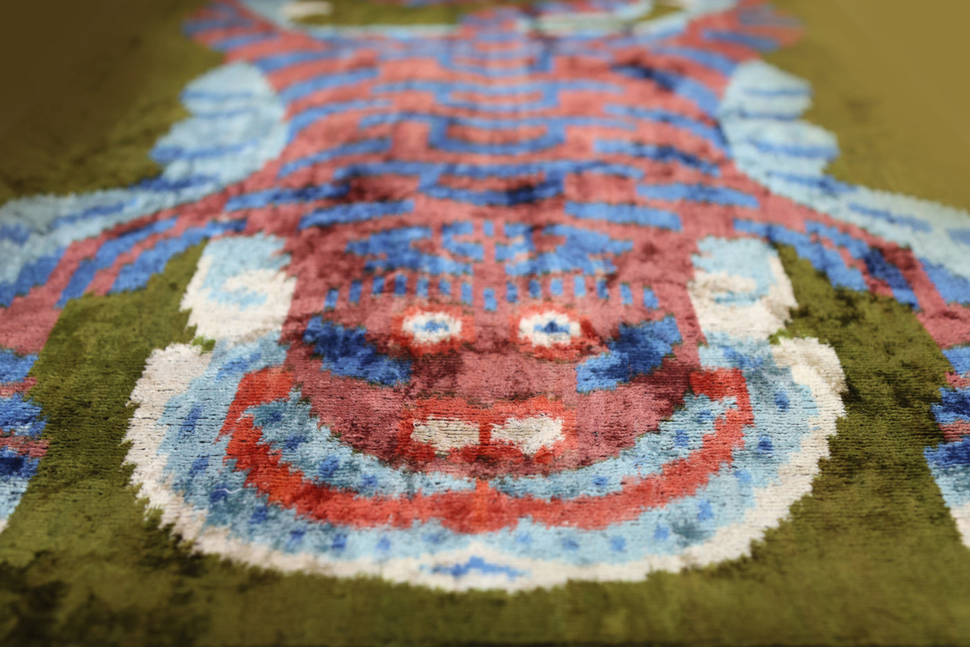 Handmade Silk Velvet Tiger Pillow – 16x24" Luxury Ikat Accent