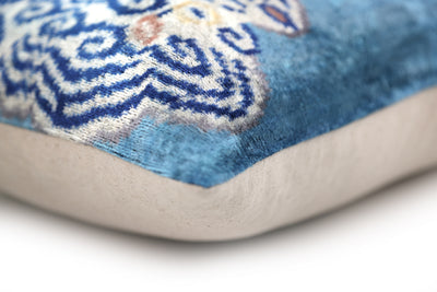 Handmade Blue Velvet Tiger Pillow – 16x24" Silk Accent Cushion