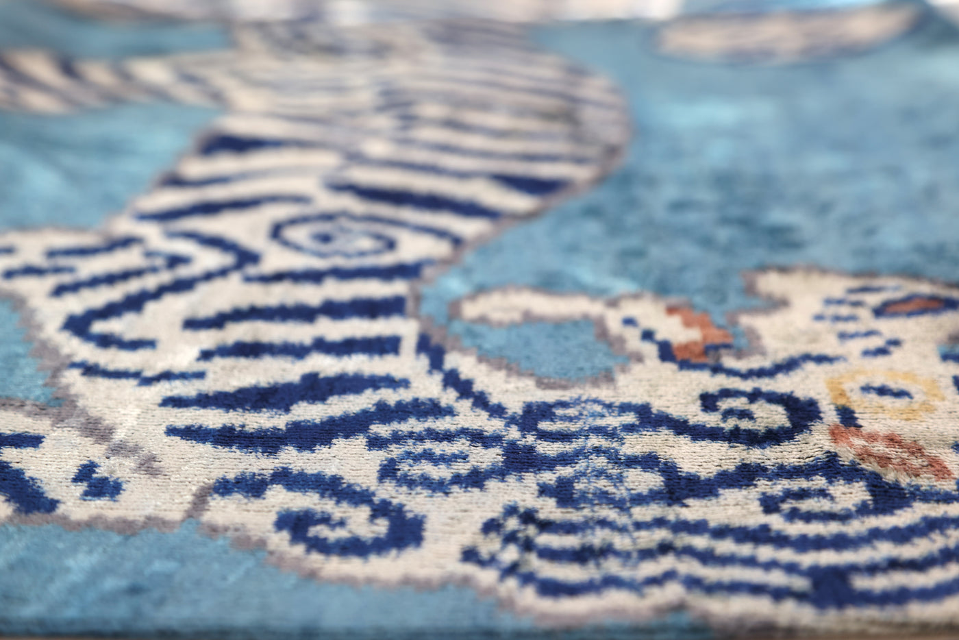 Handmade Blue Velvet Tiger Pillow – 16x24" Silk Accent Cushion