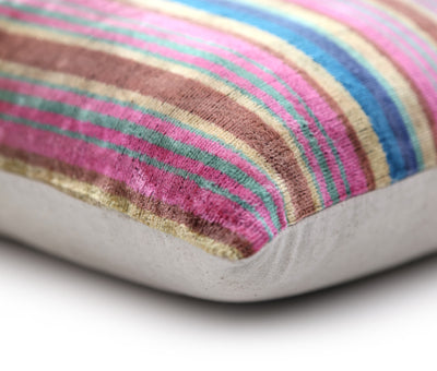 Handmade Striped Velvet Pillow – 16x24" Colorful Silk Cushion