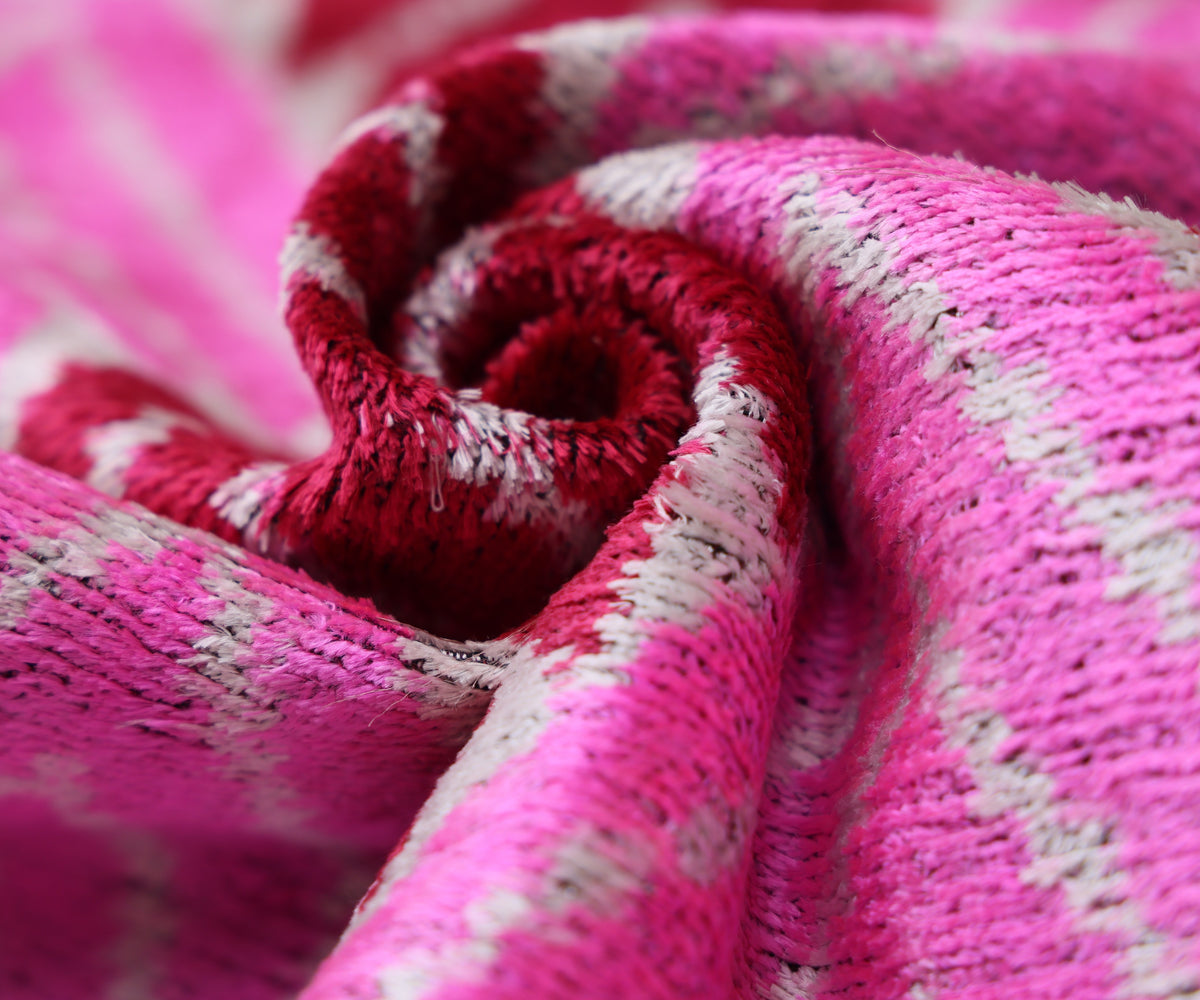 Hand-Knotted Silk Velvet Ikat Lumbar Pillow - 16x24 Fuchsia & Raspberry