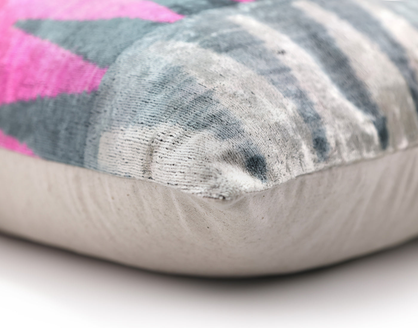Handmade Velvet Zigzag Pillow – 24x24" Magenta & Gray Silk Cushion