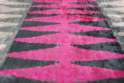 Handmade Velvet Zigzag Pillow – 24x24" Magenta & Gray Silk Cushion