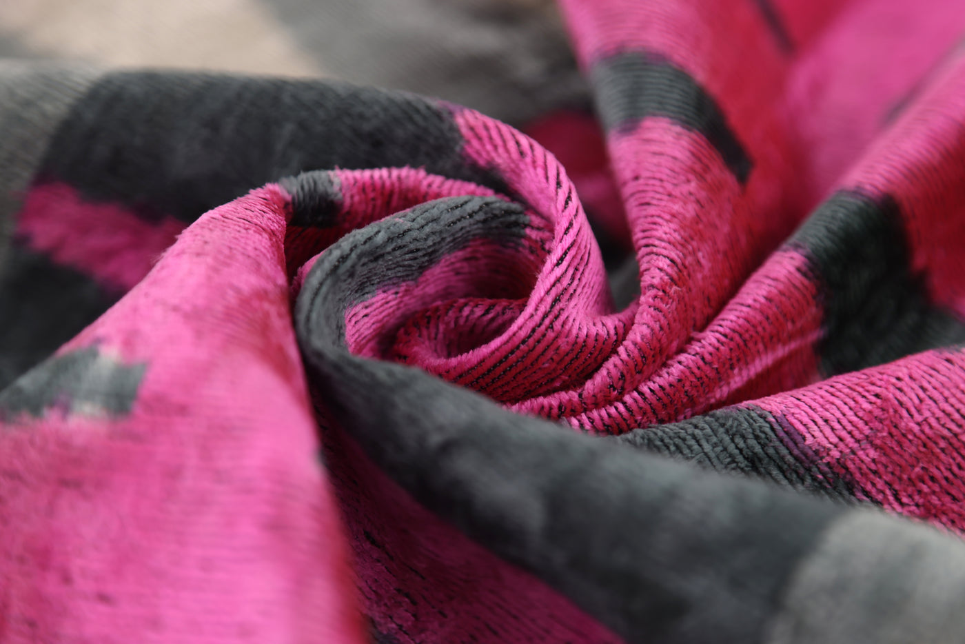 Handmade Velvet Zigzag Pillow – 24x24" Magenta & Gray Silk Cushion