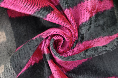 Handmade Velvet Zigzag Pillow – 24x24" Magenta & Gray Silk Cushion