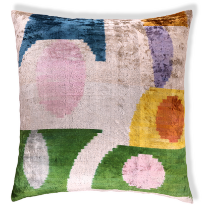 Handmade Velvet Abstract Pillow – 24x24" Pastel Ikat Silk Cushion