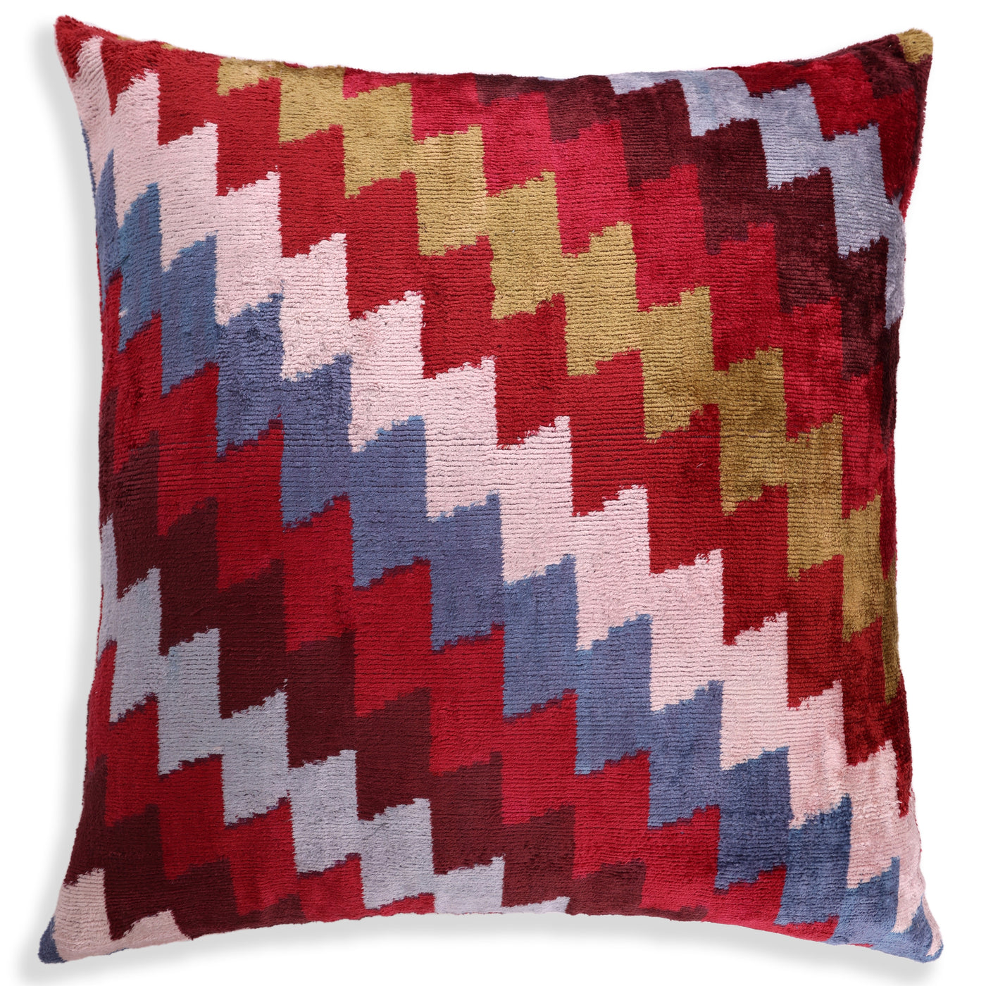 Handmade Velvet Houndstooth Pillow – 20x20" Red & Gold Silk Cushion