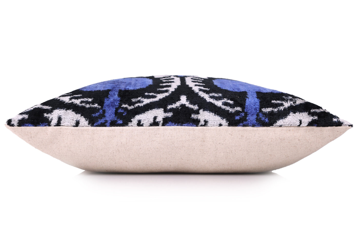 Handmade Ikat Velvet Pillow – 20x20" Blue & Black Silk Cushion