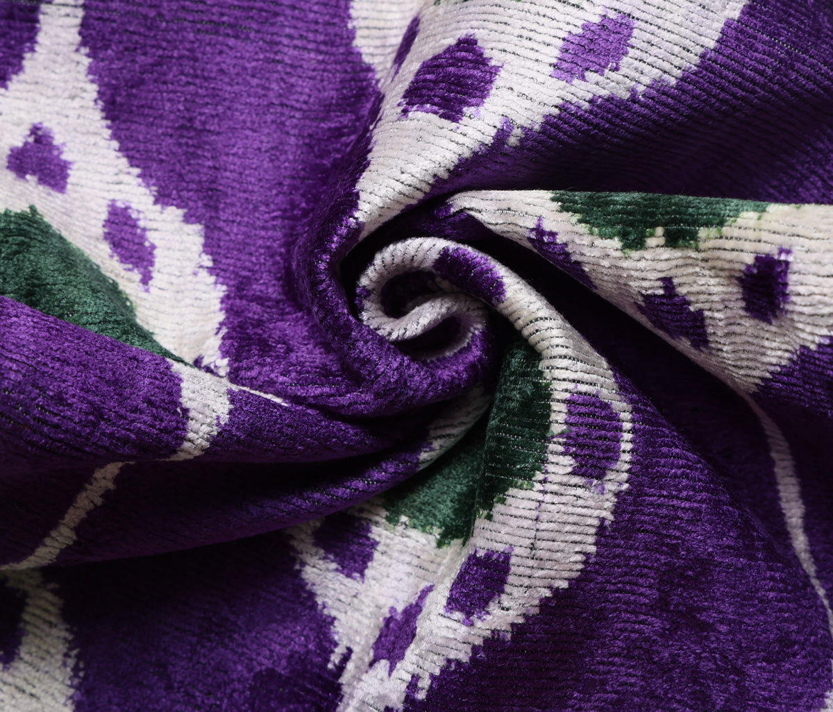 Hand-Knotted Silk Velvet Ikat Lumbar Pillow - 16x24 Royal Purple & Forest Green