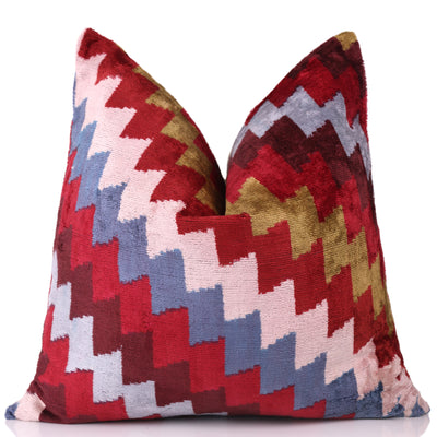Handmade Velvet Houndstooth Pillow – 20x20" Red & Gold Silk Cushion