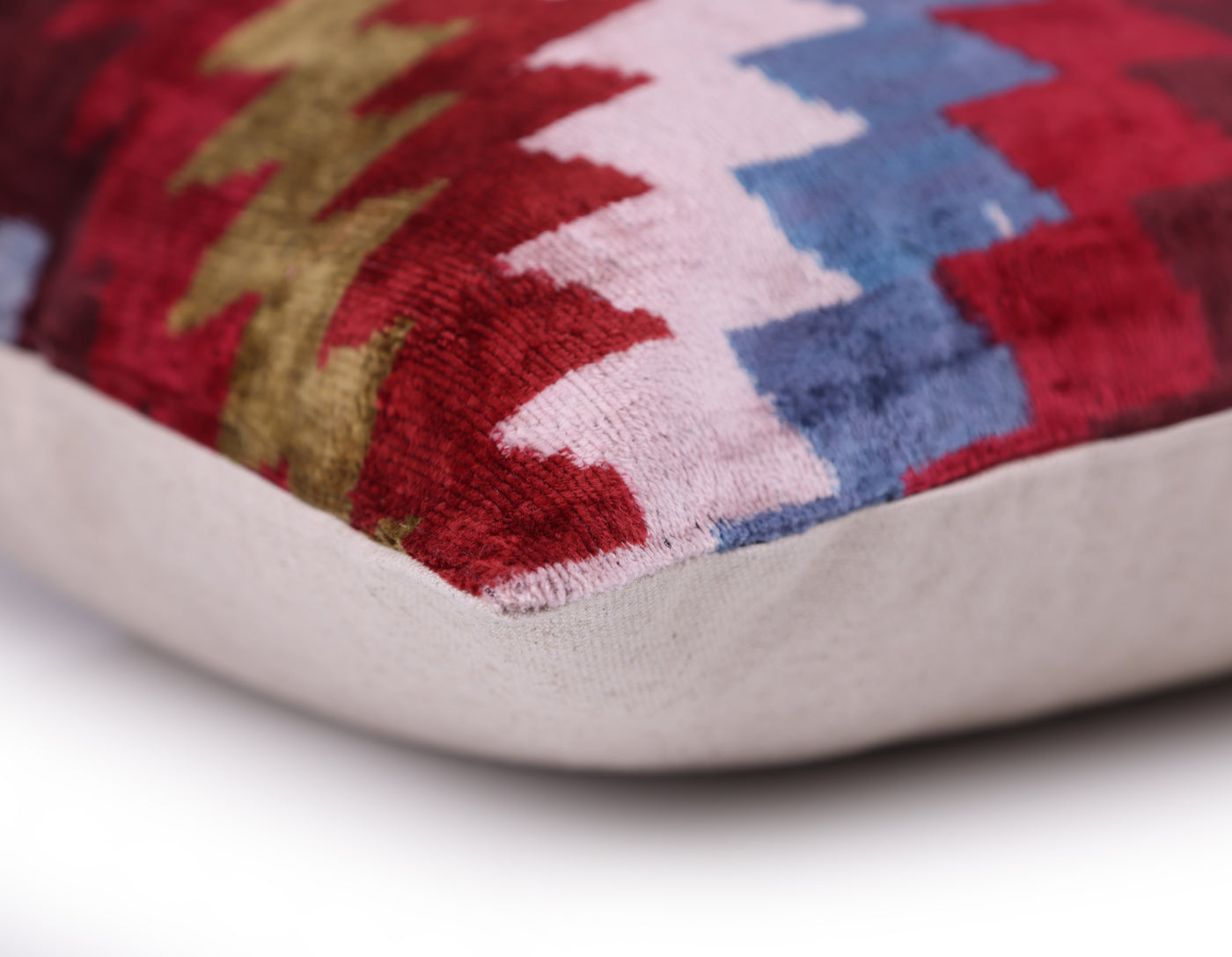 Handmade Velvet Houndstooth Pillow – 20x20" Red & Gold Silk Cushion