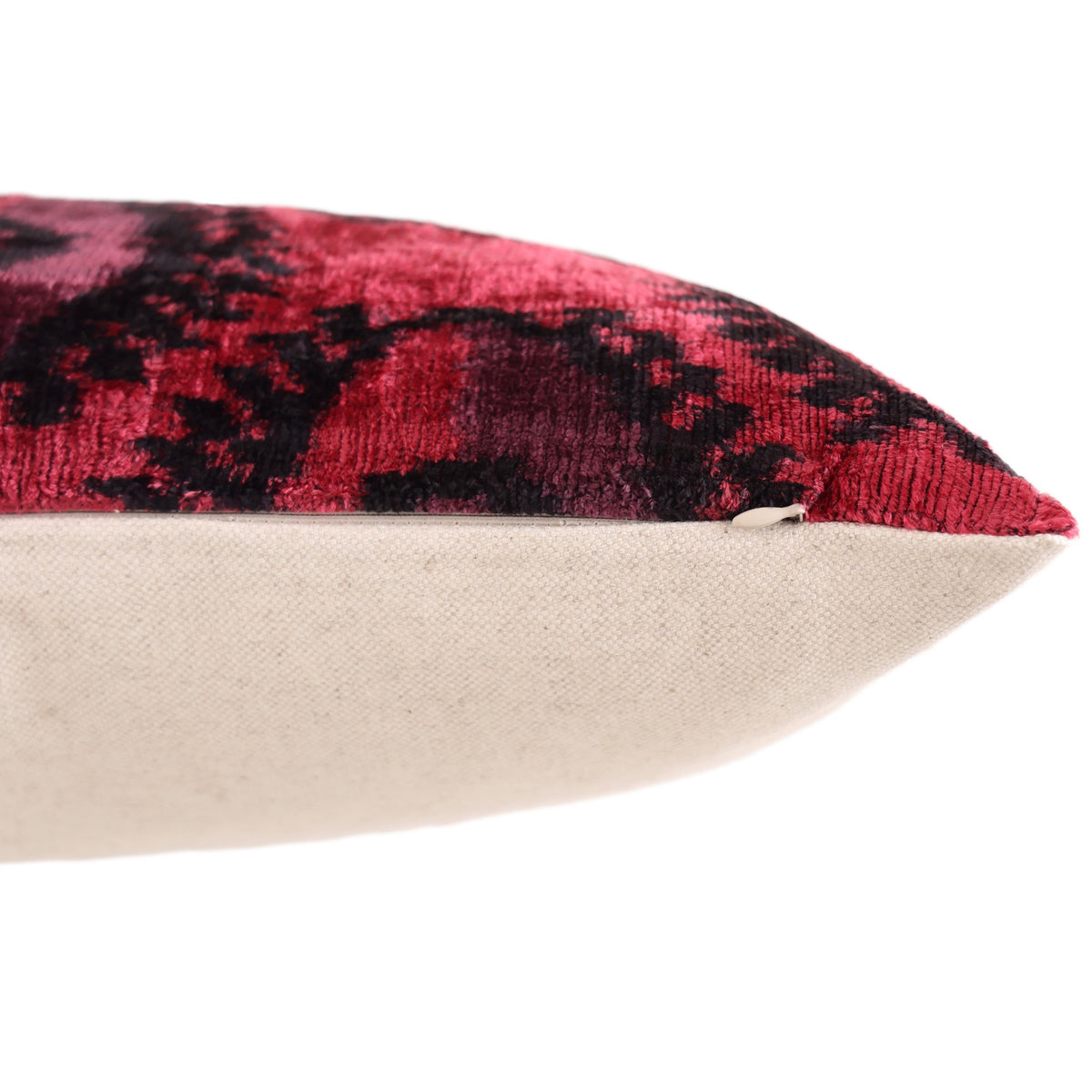 Hand-Knotted Silk Velvet Ikat Lumbar Pillow - 16x24 Crimson & Plum