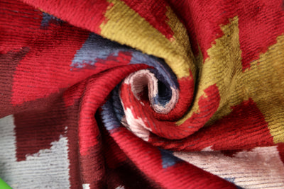 Handmade Velvet Houndstooth Pillow – 20x20" Red & Gold Silk Cushion