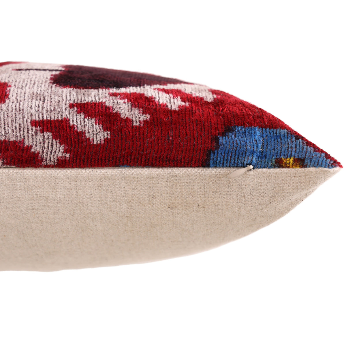 Hand-Knotted Silk Velvet Ikat Lumbar Pillow - 16x24 Ruby & Azure Multi