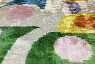 Handmade Velvet Abstract Pillow – 24x24" Pastel Ikat Silk Cushion