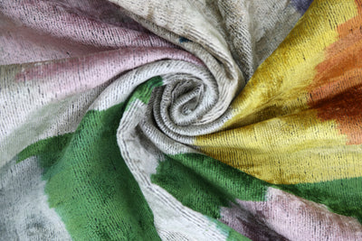 Handmade Velvet Abstract Pillow – 24x24" Pastel Ikat Silk Cushion