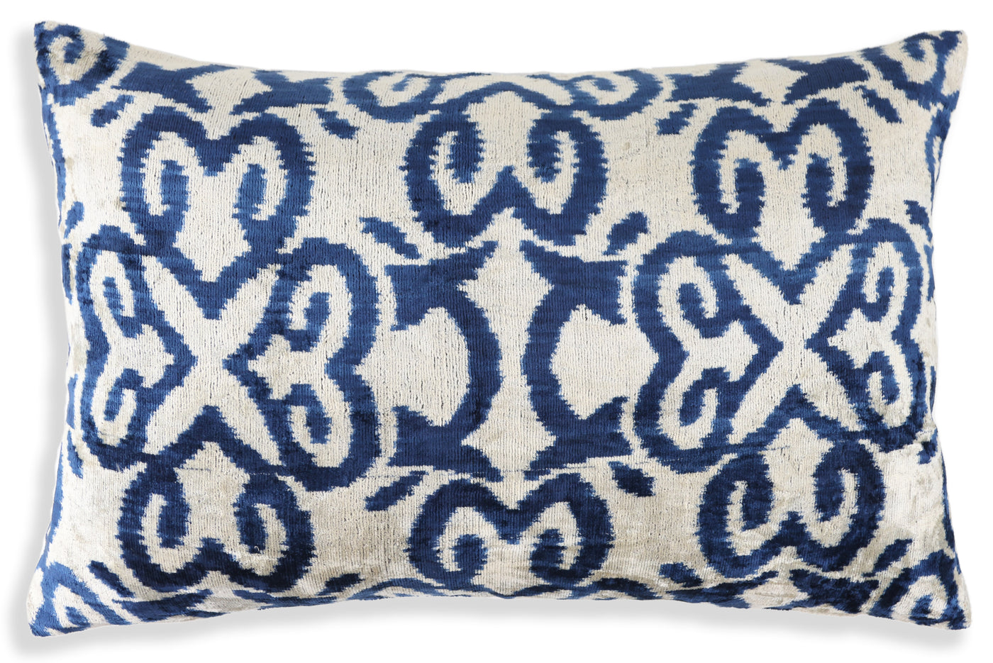 Handmade Navy Ikat Velvet Pillow – 16x24" Silk Accent Cushion