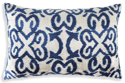 Handmade Navy Ikat Velvet Pillow – 16x24" Silk Accent Cushion
