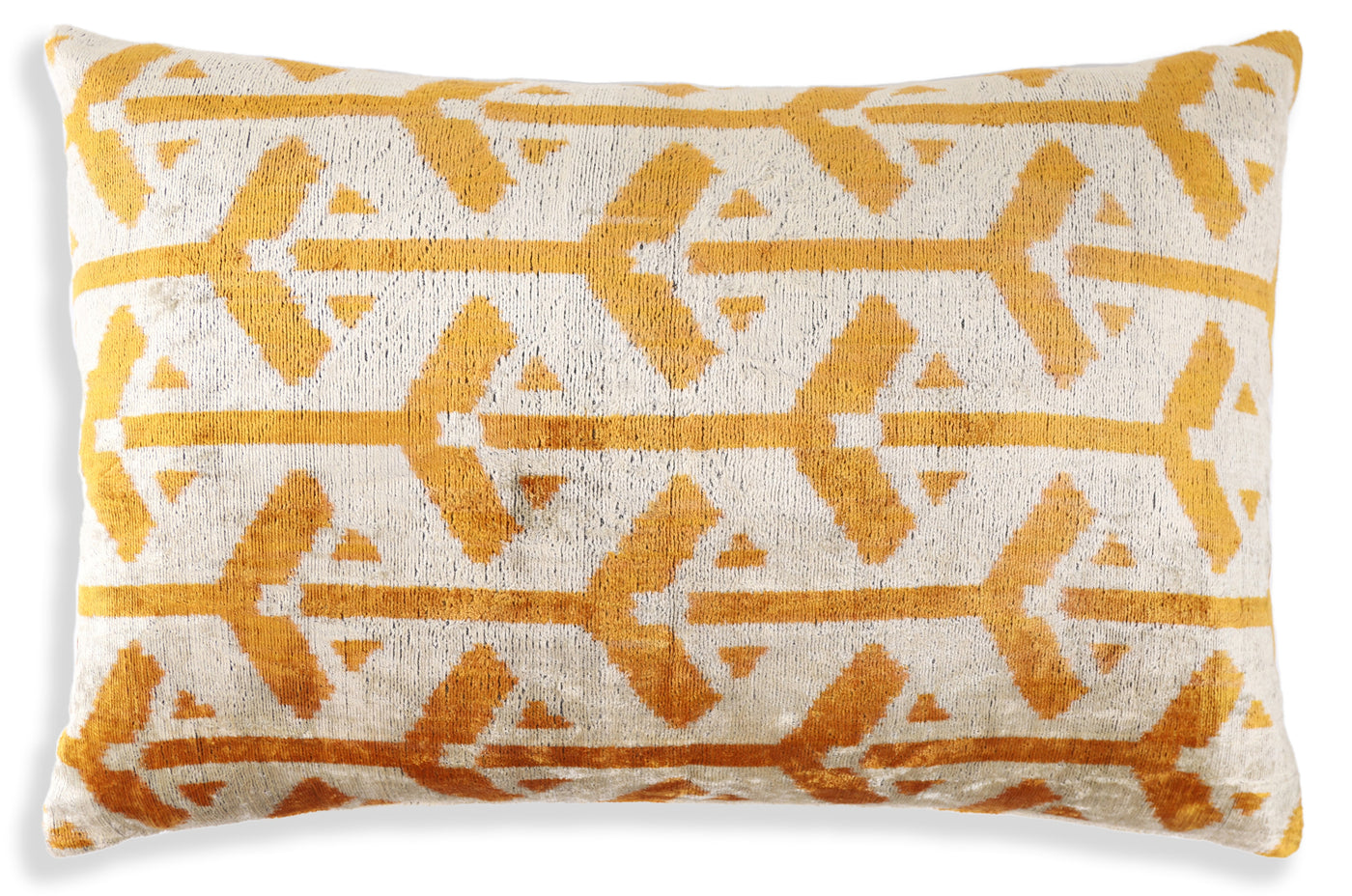 Handmade Velvet Tribal Pillow – 16x24" Gold & Ivory Silk Cushion