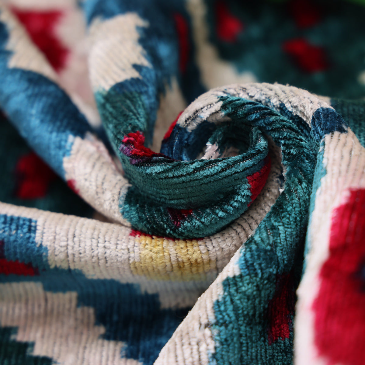 Multicolor Ikat Silk Velvet Pillow 20x20 | Handmade Luxury Designer Cushion