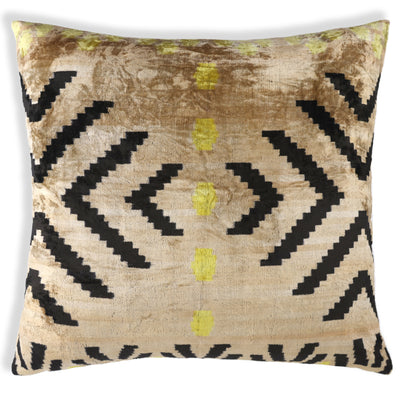 Neutral & Black Tribal Arrow Velvet Throw Pillow – 24x24 in | Handcrafted Silk Cushion