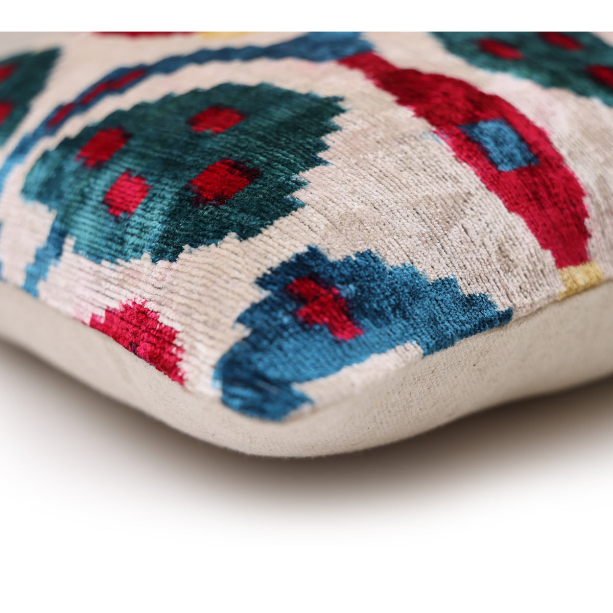 Multicolor Ikat Silk Velvet Pillow 20x20 | Handmade Luxury Designer Cushion