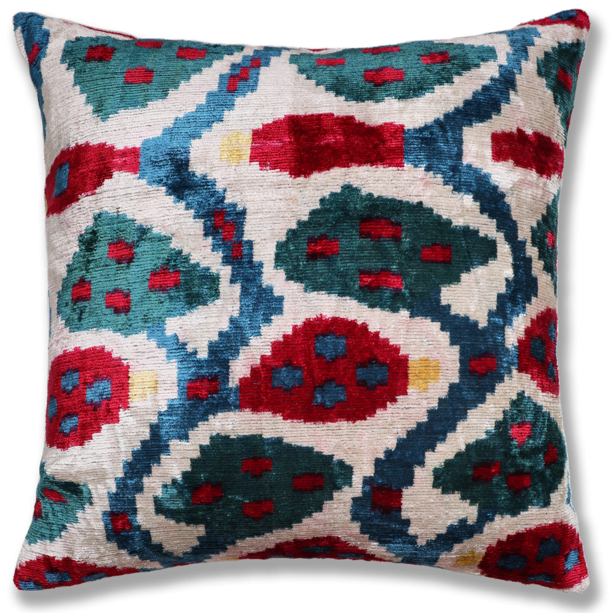 Multicolor Ikat Silk Velvet Pillow 20x20 | Handmade Luxury Designer Cushion