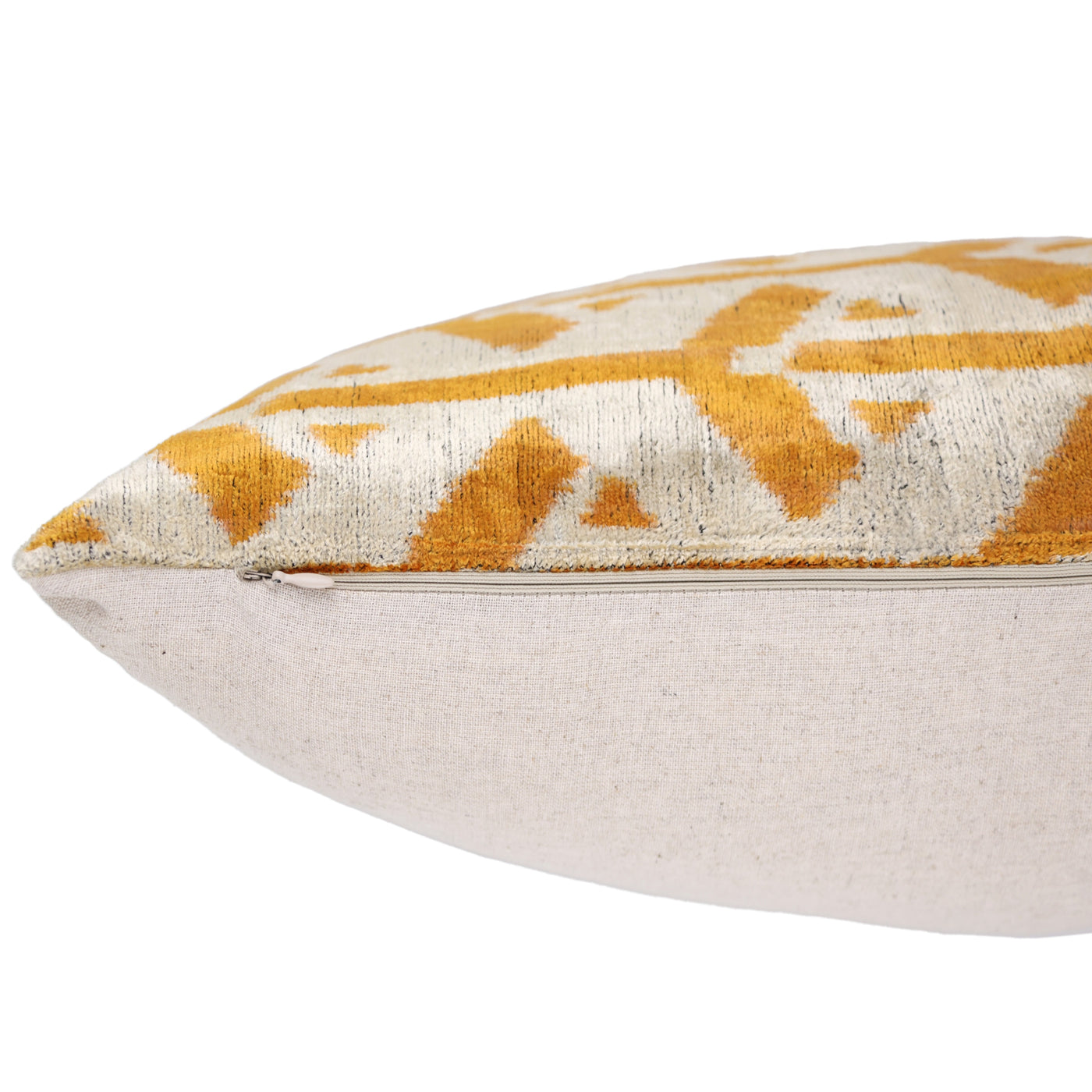 Handmade Velvet Tribal Pillow – 16x24" Gold & Ivory Silk Cushion