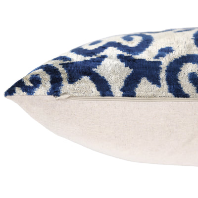 Handmade Navy Ikat Velvet Pillow – 16x24" Silk Accent Cushion