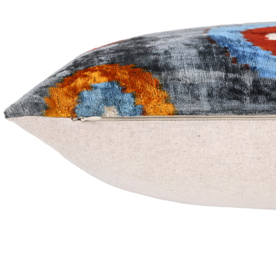 Luxury Handmade Velvet Throw Pillow – Handwoven Grey with Multicolor Circle Pattern | 20x20 in | Feather Insert Included