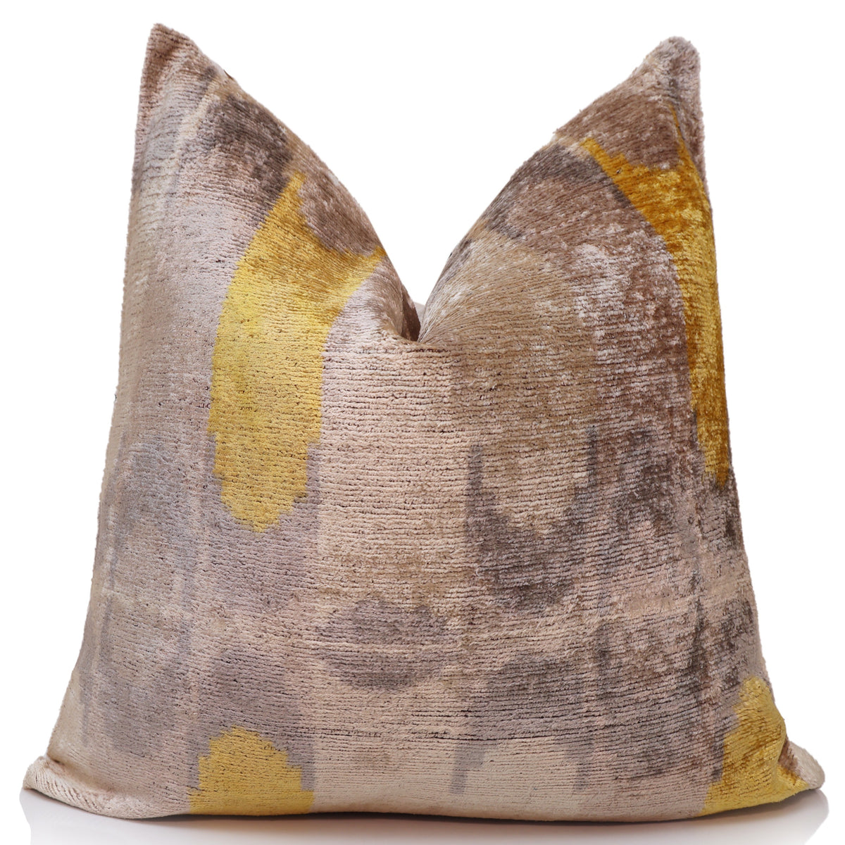 Taupe & Gold Silk Velvet Pillow 20x20 | Handmade Organic Modern Accent Cushion