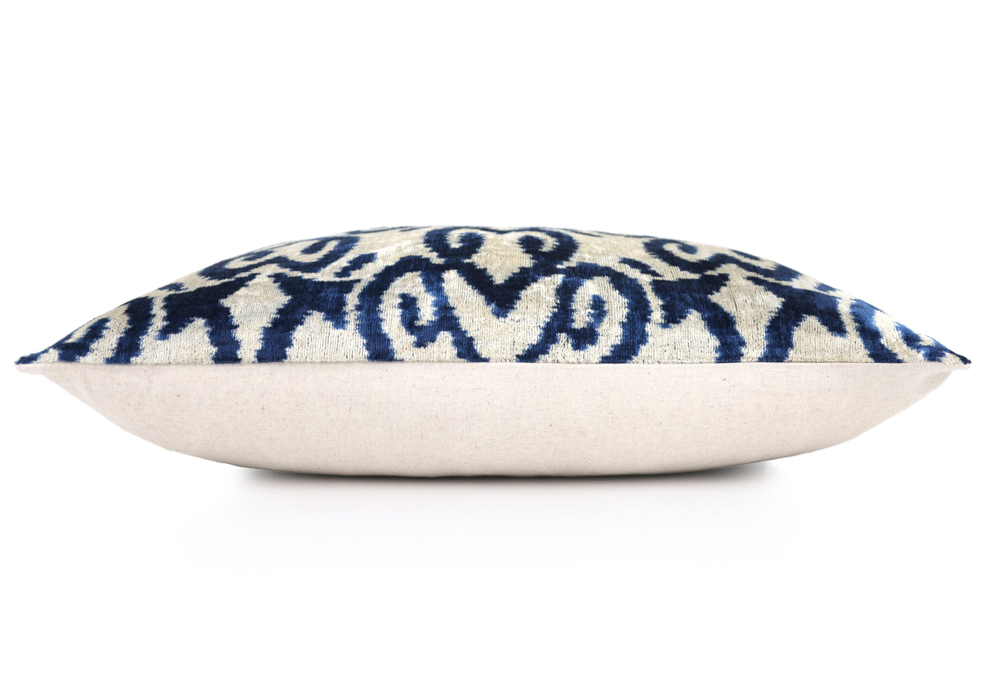 Handmade Navy Ikat Velvet Pillow – 16x24" Silk Accent Cushion